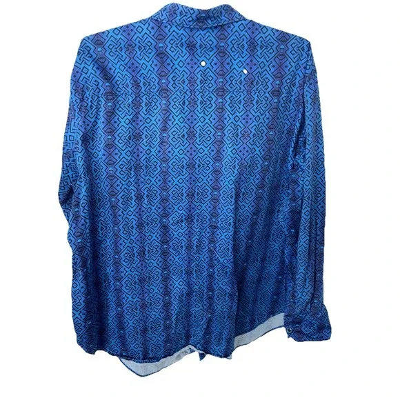 Robert Graham Skull Print Button Up Mens Sz 2XL Blue Purple Cotton Flip Cuff - Picture 3 of 12